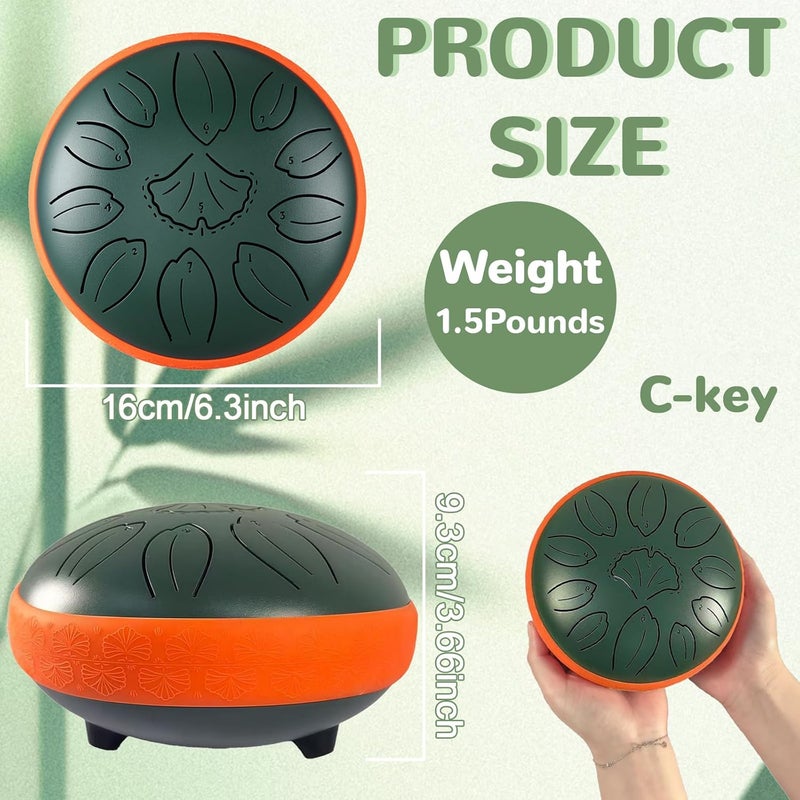 TUOKING Steel Tongue Drum 6 Inch 11 Notes C Key Rain Drum for Adults and Beginners, Handpan Drum Sound Healing Musical Instrument Gift for Meditation, Yoga, Music Lovers(Green) - Image 3